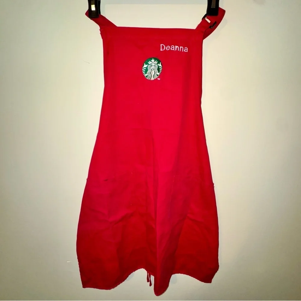 Starbucks Red Holiday Christmas Apron w/ name 